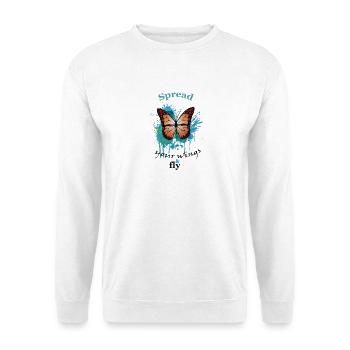 Schmetterlingsflügel: Abheben und träumen - Unisex Pullover - Weiß - Vorne - Alina (178cm) & Michal (187cm)