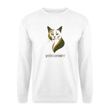 Quietly Confident – Selbstbewusste Katze - Unisex Pullover - Weiß - Vorne - Alina (178cm) & Michal (187cm)