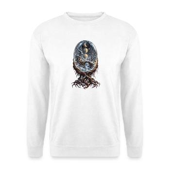 Mondphasen-Wurzel in magischer Schneekugel - Unisex Pullover - Weiß - Vorne - Alina (178cm) & Michal (187cm)