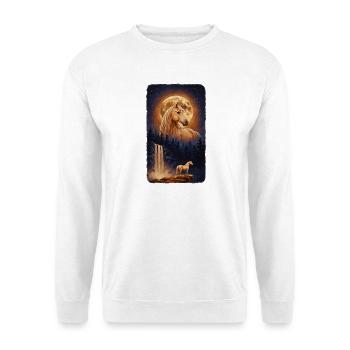 Mystisches Pferd Vollmond und Wasserfall - Unisex Pullover - Weiß - Vorne - Alina (178cm) & Michal (187cm)
