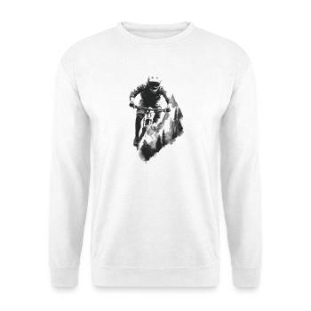 Mountainbike Downhill Fahrer MTB Freeride Geschenk - Unisex Pullover - Weiß - Vorne - Alina (178cm) & Michal (187cm)