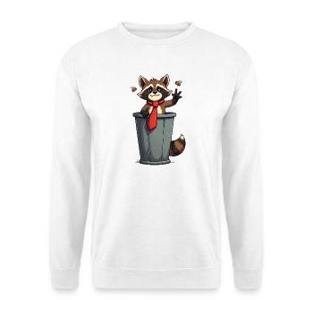 Waschbär in Mülltonne mit roter Krawatte - Unisex Pullover - Weiß - Vorne - Alina (178cm) & Michal (187cm)