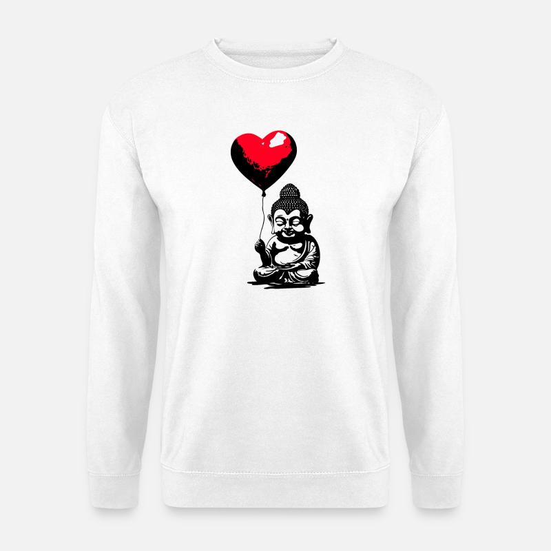 Buddha mit Herz Luftballon - Heartful Creatures - Unisex Pullover - Weiß