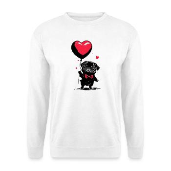Mops mit Herz Luftballon - Heartful Creatures - Unisex Pullover - Weiß - Vorne