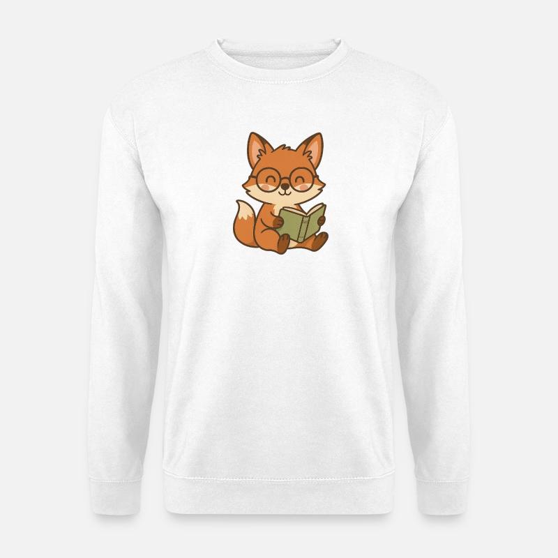 Cute fox book reader illustration - Unisex Sweatshirt - white