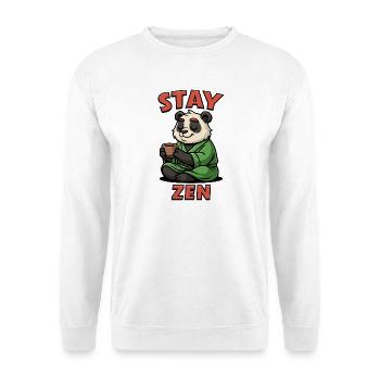 Panda Mönch mit Tee und Stay Zen Schriftzug - Unisex Pullover - Weiß - Vorne