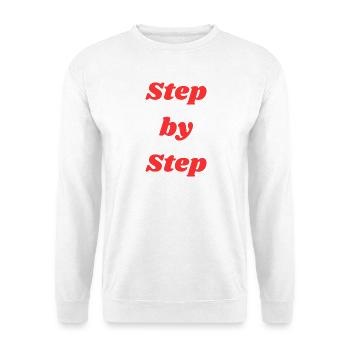 Schritt für Schritt Typografie - Unisex Pullover - Weiß - Vorne - Alina (178cm) & Michal (187cm)