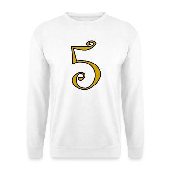 5. JUBILÄUM. 5 JAHRE. 5. JUBILÄUM. KIND - Unisex Pullover - Weiß - Vorne - Alina (178cm) & Michal (187cm)