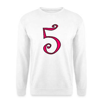 5. JUBILÄUM. 5 JAHRE. 5. JUBILÄUM. KIND - Unisex Pullover - Weiß - Vorne - Alina (178cm) & Michal (187cm)