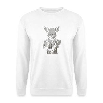 Schwein jubelt im Anzug - Unisex Pullover - Weiß - Vorne - Alina (178cm) & Michal (187cm)