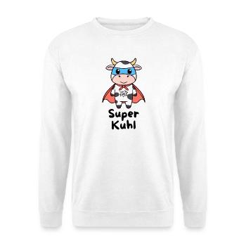 Super Kuhl – Superhelden Kuh - Unisex Pullover - Weiß - Vorne - Alina (178cm) & Michal (187cm)