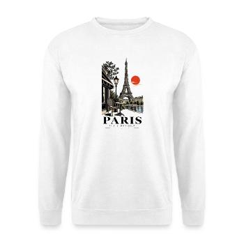 Paris Café am Seine am Abend - Unisex Pullover - Weiß - Vorne - Alina (178cm) & Michal (187cm)