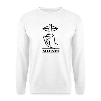 Hand with finger silence hand gesture 'SILENCE' - Unisex Sweatshirt - white - Front