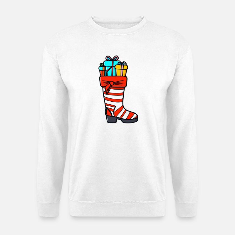 Bunter Weihnachtsstrumpf mit Geschenken - Unisex Pullover - Weiß
