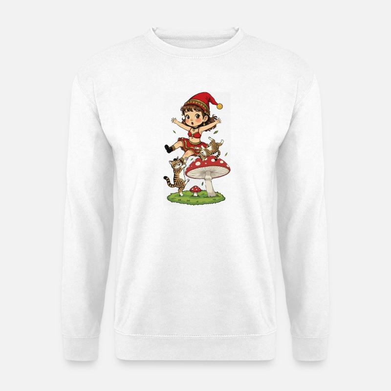 Leprechaun-Mädchen fällt vom Pilz - Unisex Pullover - Weiß