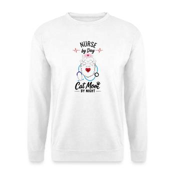 Nurse By Day Cat Mom By Night - Sweat-shirt Unisexe - blanc - Devant