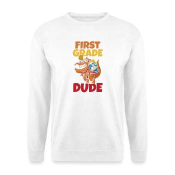 First Grade Dude Dino T-Rex Back To School - Unisex Pullover - Weiß - Vorne - Alina (178cm) & Michal (187cm)