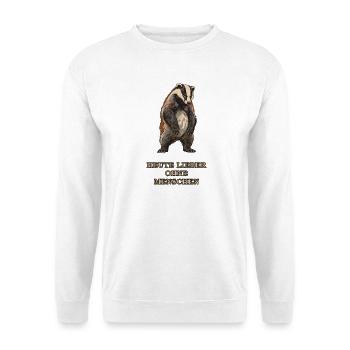 Genervter Dachs - Unisex Pullover - Weiß - Vorne - Alina (178cm) & Michal (187cm)