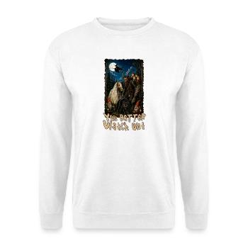 Du solltest besser aufpassen. Yule Cat Krampus Yule - Unisex Pullover - Weiß - Vorne - Alina (178cm) & Michal (187cm)