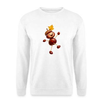 Fröhliche Kastanienfigur mit Eichelhut  - Unisex Pullover - Weiß - Vorne - Alina (178cm) & Michal (187cm)