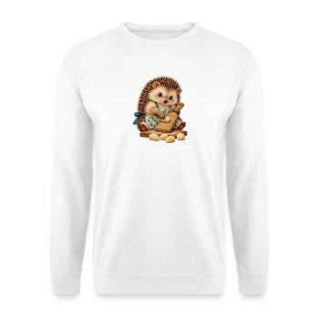 Igel formt Gnocchi am Rillenbrett - Unisex Pullover - Weiß - Vorne - Alina (178cm) & Michal (187cm)