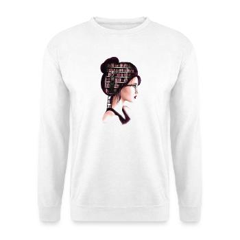 Starke Frau mit Wissen – Bücher im Kopf - Unisex Pullover - Weiß - Vorne