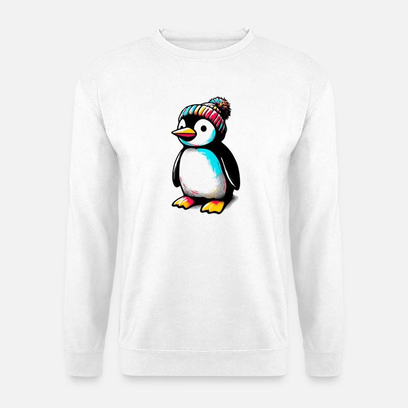 Pinguin mit winterlicher Wollmütze - Unisex Pullover - Weiß