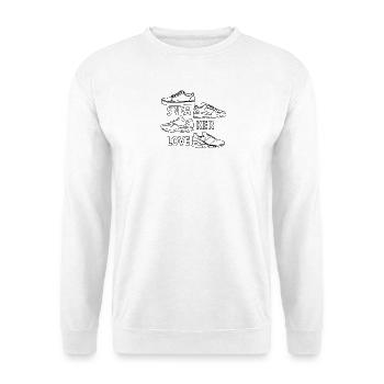 Sneaker Love – Motiv für Sneakerheads - Unisex Pullover - Weiß - Vorne - Alina (178cm) & Michal (187cm)