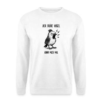 Der frühe Vogel kann mich - Unisex Pullover - Weiß - Vorne - Alina (178cm) & Michal (187cm)