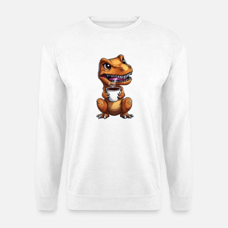 Morgenmuffel T-Rex Dino mit Kaffee :) - Unisex Pullover - Weiß