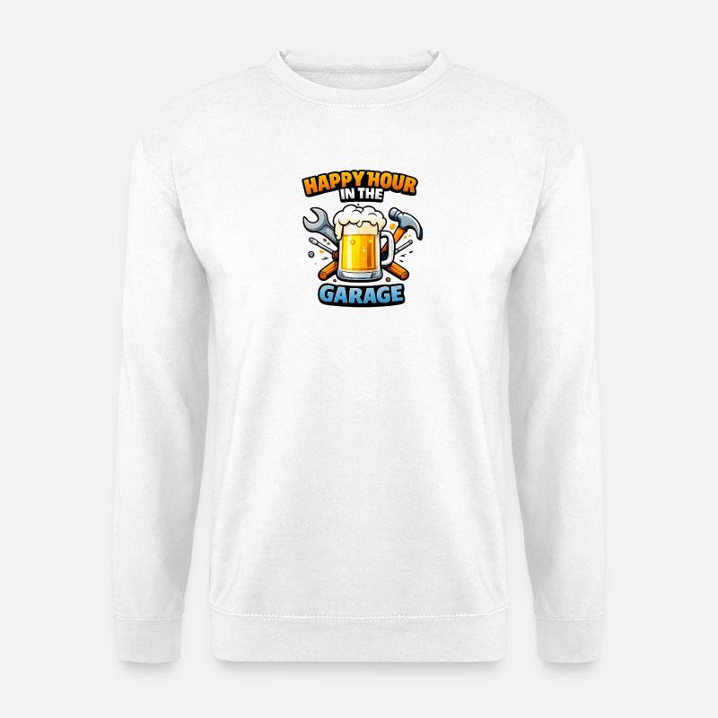 Happy Hour Garage Motiv - Unisex Pullover - Weiß