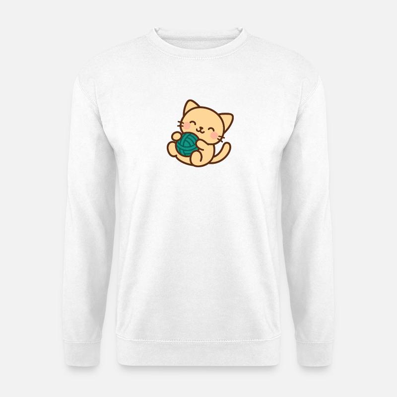 Kuscheliges Kätzchen und blauer Ball - Unisex Pullover - Weiß