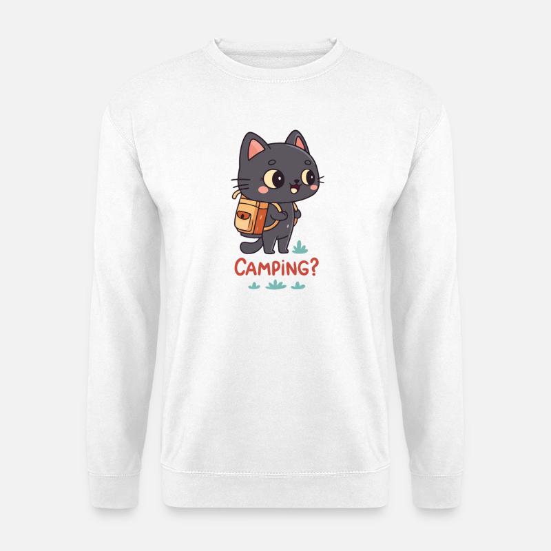 Kawaii Camping Katze und Rucksack - Unisex Pullover - Weiß