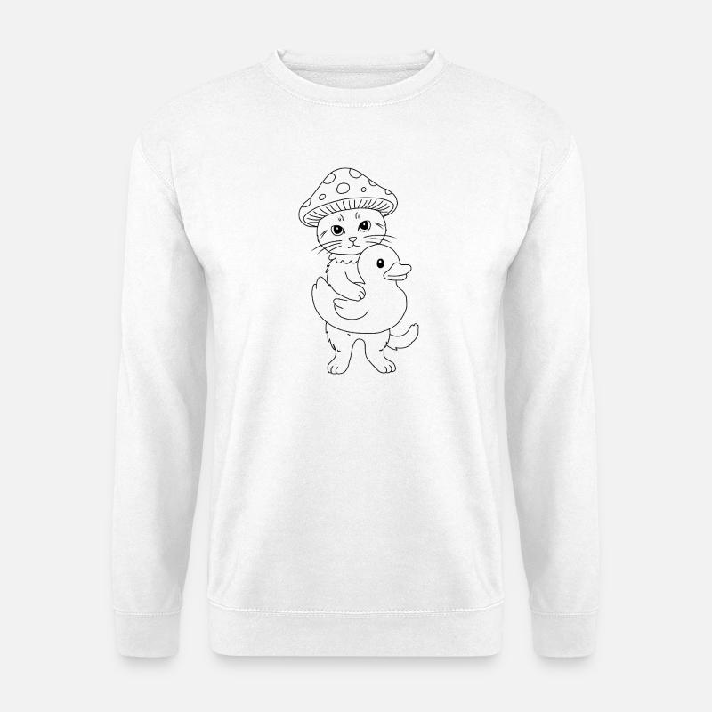 Pilzkatze mit Ente - Unisex Pullover - Weiß