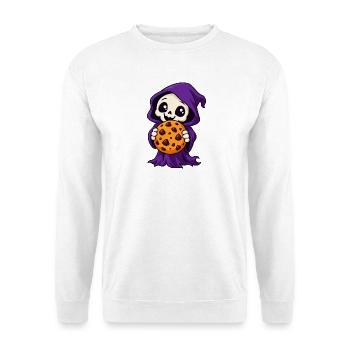 Süßer Sensenmann mit einem riesigen Keks - Unisex Pullover - Weiß - Vorne - Alina (178cm) & Michal (187cm)