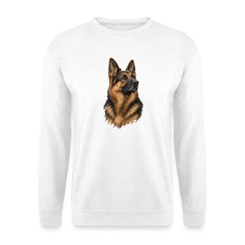 Schäferhund Porträt – Treuer Blick in Braun - Unisex Pullover - Weiß - Vorne - Alina (178cm) & Michal (187cm)