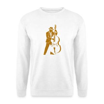 Retro Jazz Upright Bassist Silhouette - Unisex Pullover - Weiß - Vorne - Alina (178cm) & Michal (187cm)