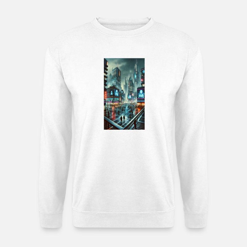 Neon-Stadt futuristischer Regen - Unisex Pullover - Weiß