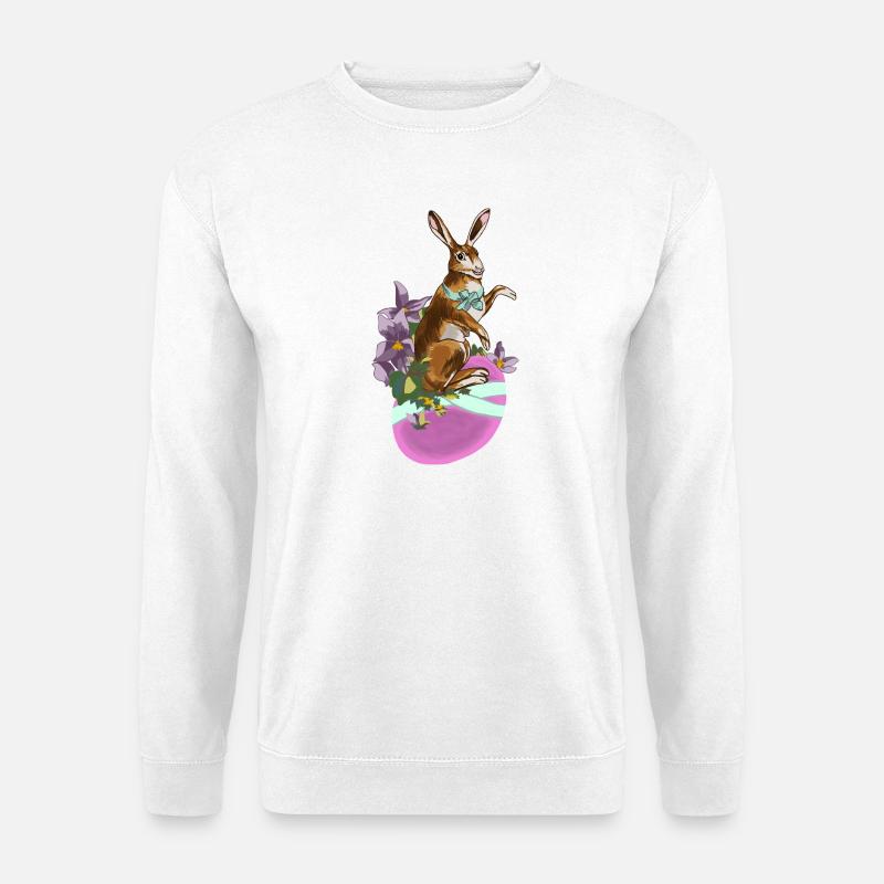 Hase_auf_Ei_rosa_im Jugendstil gemalt - Unisex Pullover - Weiß