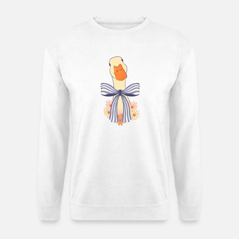 Pastellgans mit Schleife und Blumen - Unisex Pullover - Weiß