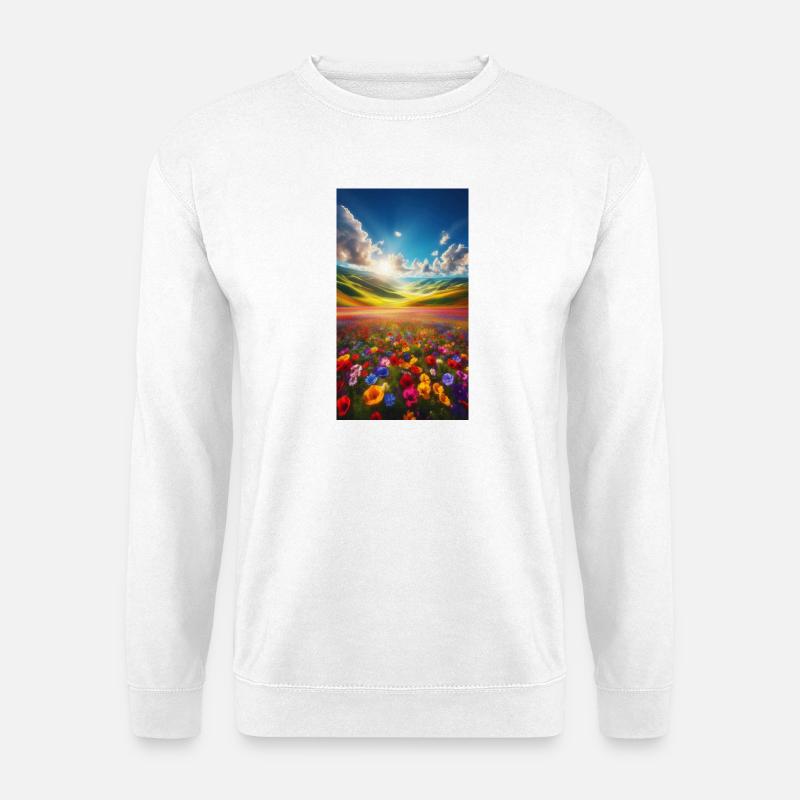 Regenbogenwiese im Sonnenlicht - Unisex Pullover - Weiß