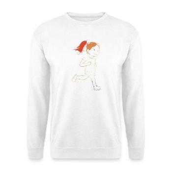 Läuferin Comic - Unisex Pullover - Weiß - Vorne - Alina (178cm) & Michal (187cm)