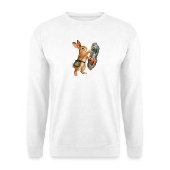 Hase bürstet einen Klettergriff - Unisex Pullover - Weiß - Vorne - Alina (178cm) & Michal (187cm)