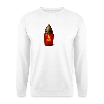 Rote Trauerkerze – Allerheiligen und Gedenken - Unisex Pullover - Weiß - Vorne - Alina (178cm) & Michal (187cm)