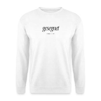 Gesegnet Bibelvers 1:3 NBH - Unisex Pullover - Weiß - Vorne - Alina (178cm) & Michal (187cm)