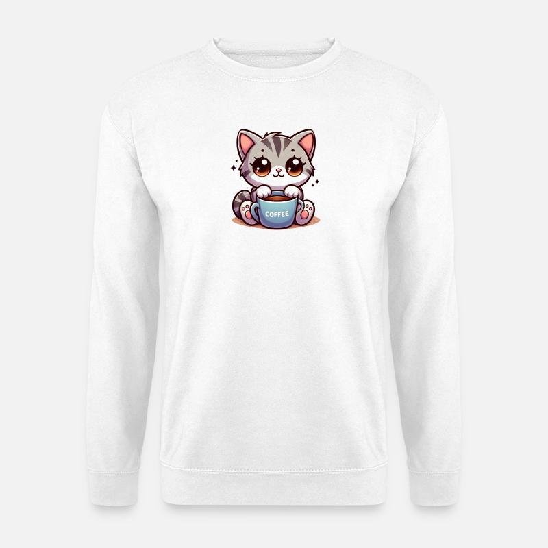 Cat with Coffee Mug 4 - Unisex Sweatshirt - white