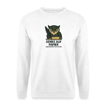 Denke auf Papier – Eulen-Motiv - Unisex Pullover - Weiß - Vorne