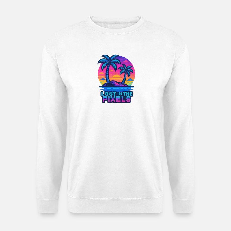 Pixelated Tropical Sunset Design - Unisex Sweatshirt - white