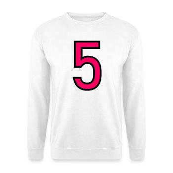 5. JUBILÄUM. 5 JAHRE. 5. JUBILÄUM. KIND - Unisex Pullover - Weiß - Vorne - Alina (178cm) & Michal (187cm)