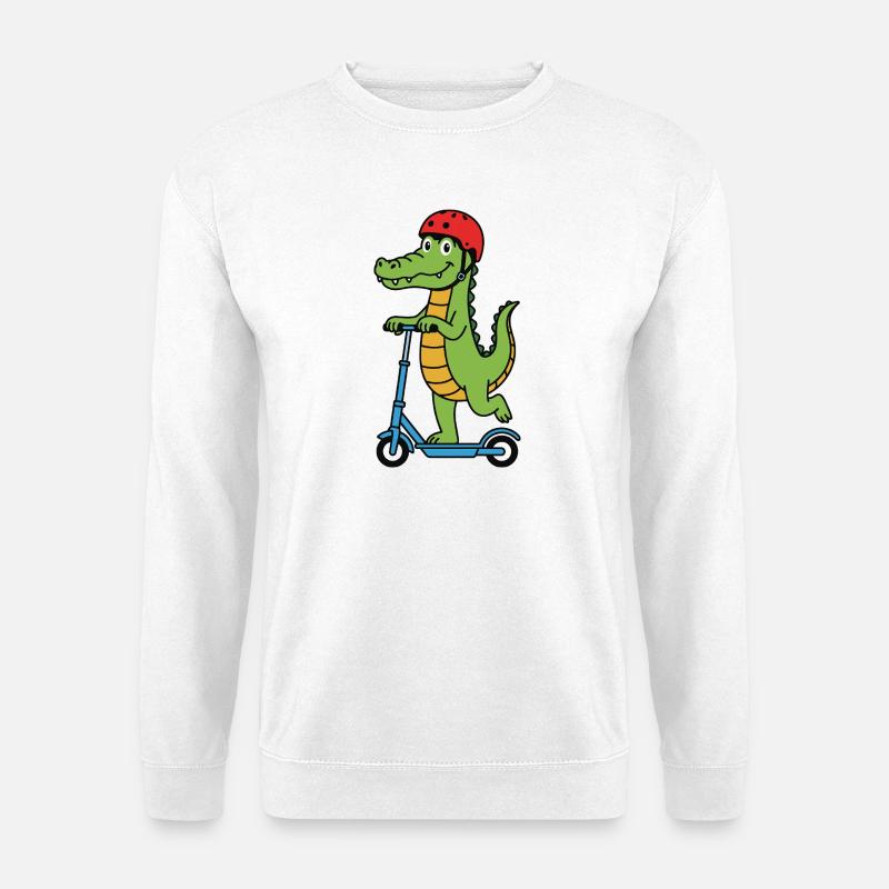 Krokodil auf einem Roller - Unisex Pullover - Weiß